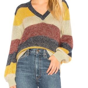 BCBGMAXAZRIA Mohair V-Neck Pullover In Striped Metallic Port